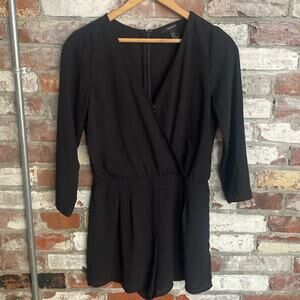 Forever 21 Black 3/4 Sheer Sleeve V Neck Romper Size S